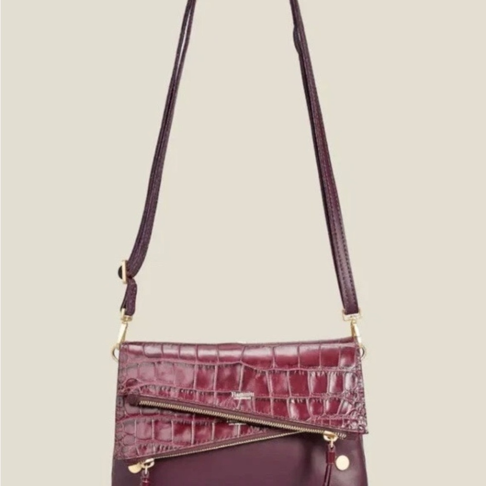 Hammitt Burgundy Croc-Embossed Wristlet with Gold Accents - Picture 4 of 4